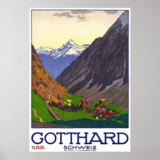 " Schweiz: 1914 - Gotthard Linie SBB Reise Werbe Poster (Vorne)