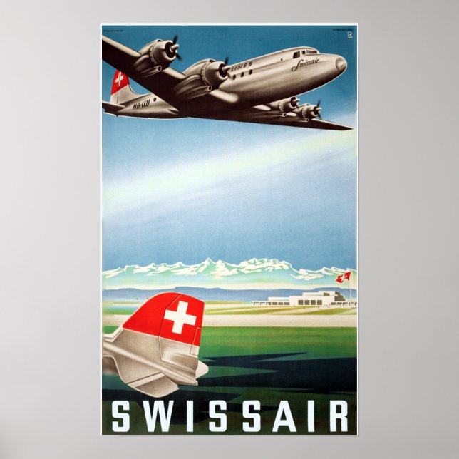" Schweiz: 1948 - SWISSAIR Werbe Reise ... Poster (Vorne)