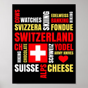 Schweiz Alpen Kühe Fondue Käse Skifahren Schweizer Poster