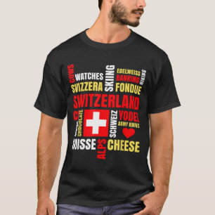 Schweiz Alpen Kühe Fondue Käse Skifahren Schweizer T-Shirt