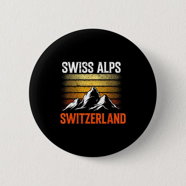 Schweiz Alpen Vintage Skifahren Berge Schweizer Button (Vorderseite)