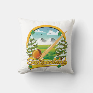 Schweiz Alphorn Retro-Reiselogo Kissen