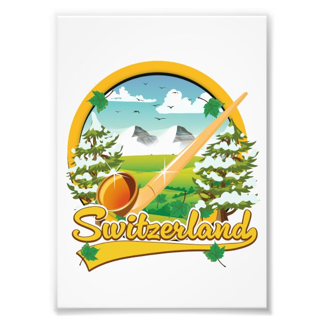Schweiz Alphorn-Retrologo Fotodruck (Vorne)