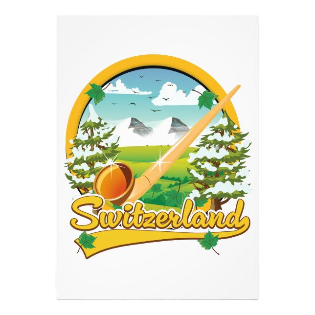 Schweiz Alphorn-Retrologo Fotodruck (Vorne)