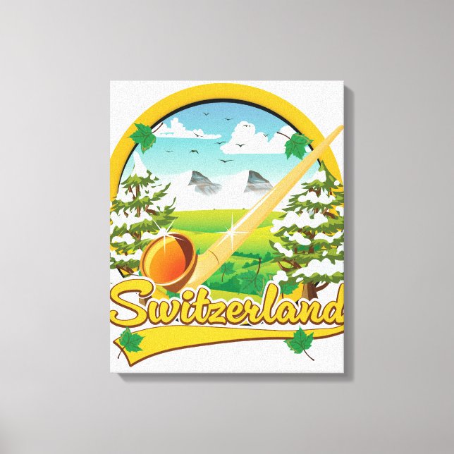 Schweiz Alphorn-Retrologo Leinwanddruck (Vorderseite)
