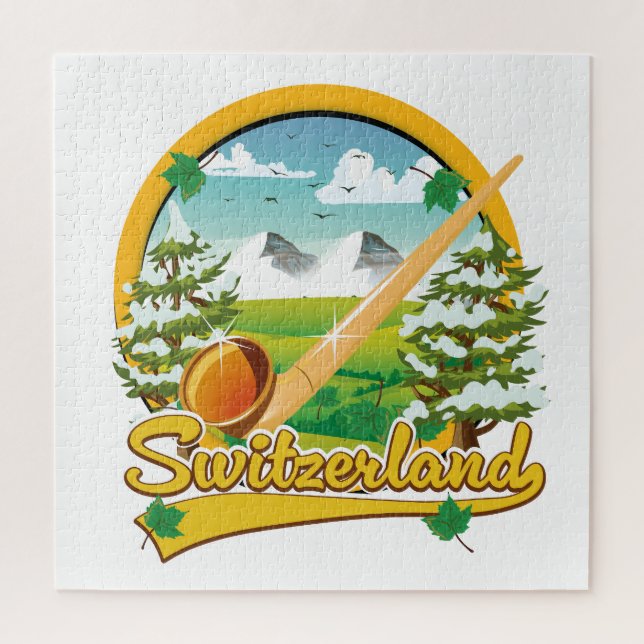 Schweiz Alphorn-Retrologo Puzzle (Vertikal)