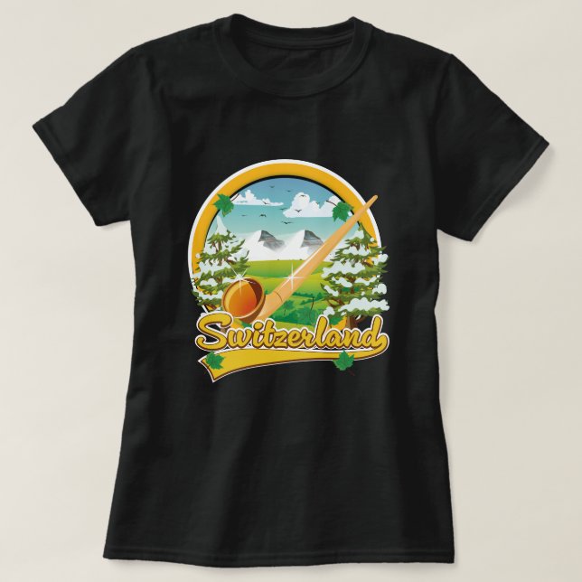 Schweiz Alphorn-Retrologo T-Shirt (Design vorne)