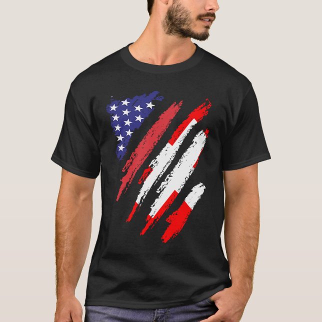 Schweiz Amerikanische Flagge USA Patriot Herita T-Shirt (Vorderseite)