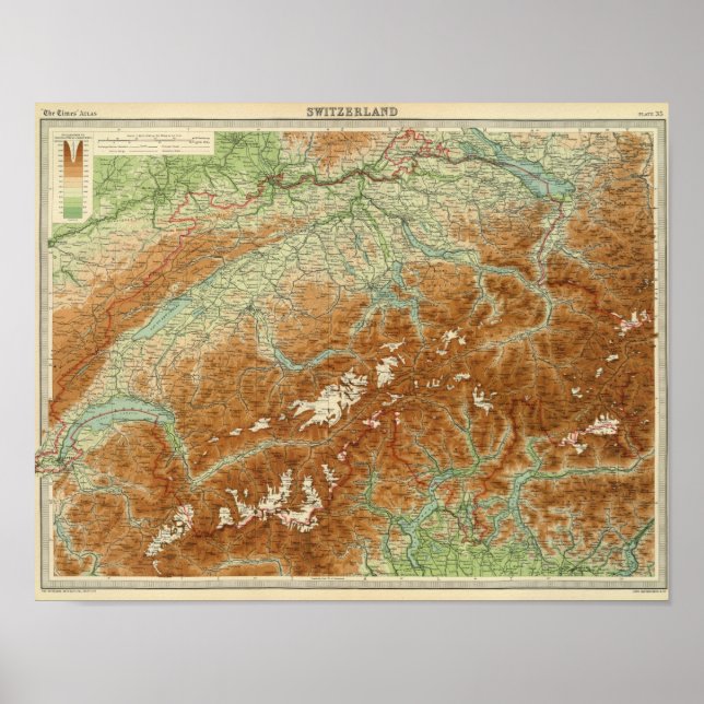 Schweiz Atlas Karte Poster (Vorne)