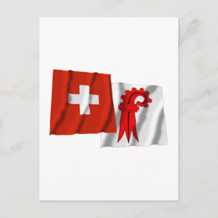 Schweiz & Basel-Landschaft Waving Fahnen Postkarte