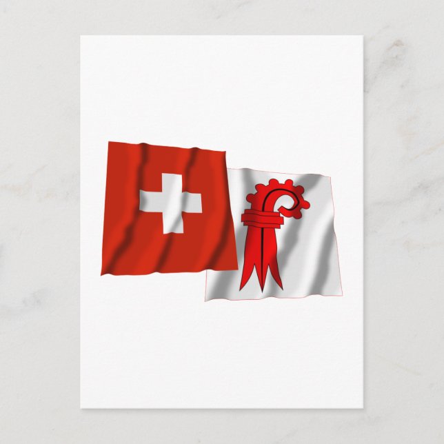 Schweiz & Basel-Landschaft Waving Fahnen Postkarte (Vorderseite)