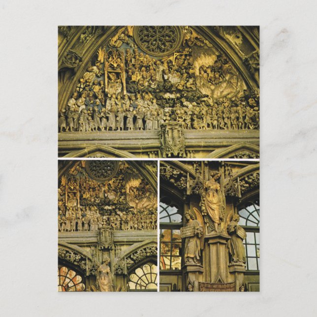 Schweiz, Bern Kathedrale, Schnitzereien vor der Tü Postkarte (Vorderseite)