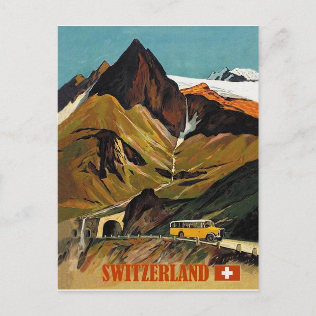 Schweiz Busreise Vintag Postkarte (Vorderseite)