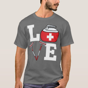 Schweiz Curling Besen Eissport Schweiz Flagge T-Shirt
