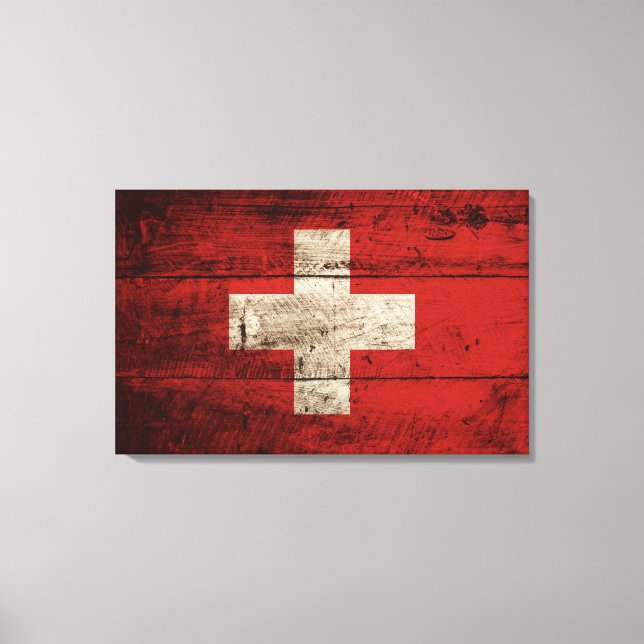 Schweiz Flagge auf Altholzkörner Leinwanddruck (Vorderseite)
