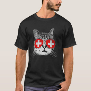 Schweiz - Flagge Katze Vintage Männer Frauen Grafi T-Shirt
