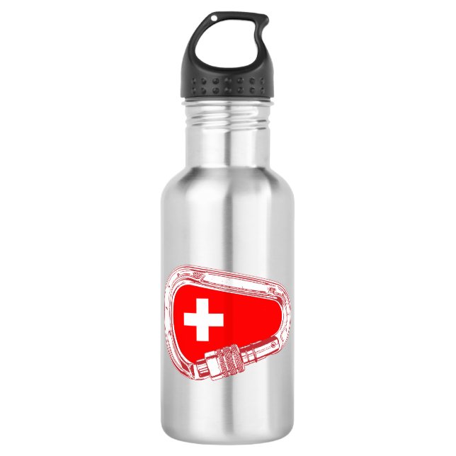 Schweiz Flagge Klettersteig Carabiner Edelstahlflasche (Vorderseite)
