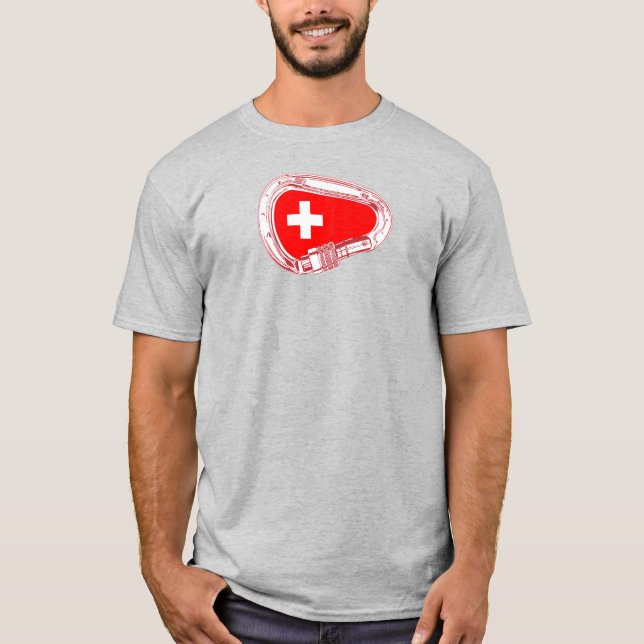 Schweiz Flagge Klettersteig Carabiner T-Shirt (Vorderseite)