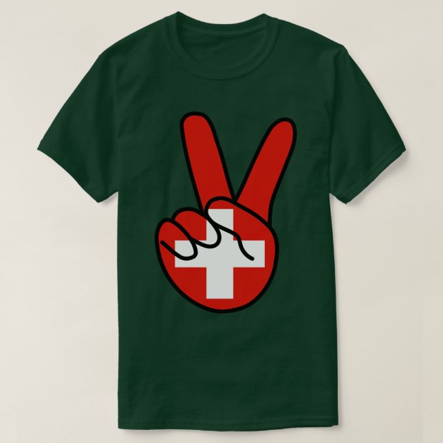 Schweiz Flagge V Zeichen T-Shirt (Design vorne)