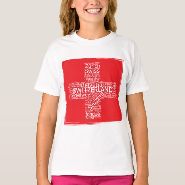 Schweiz Flaggen Word Cloud Vintag T-Shirt (Vorderseite)
