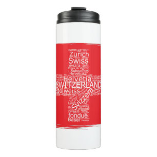 Schweiz Flaggen Word Cloud Vintag Thermosbecher