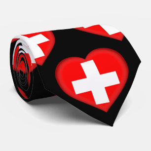 Schweiz Flaggenfarben Herzmuster Neck Tie Krawatte