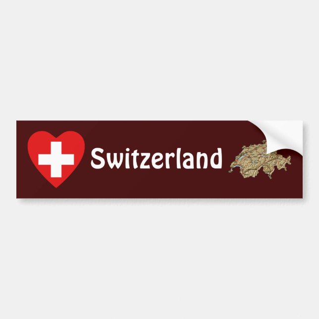 Schweiz Flaggenschwerpunkt + Karte Autoaufkleber (Vorne)