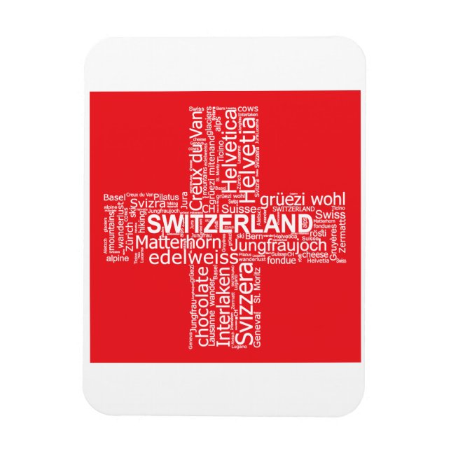 Schweiz Flaggenwortwolke Magnet (Vertikal)