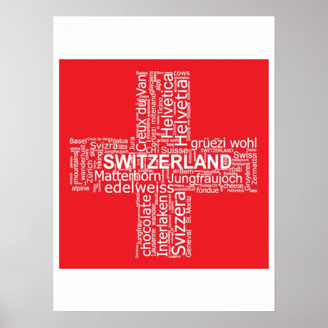 Schweiz Flaggenwortwolke Poster (Vorne)