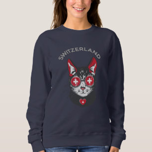 Schweiz Fußball Cat Mascot Schweizer Fahne Sweatshirt