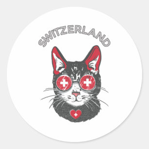Schweiz Fußball Cat Mascot Schweizer Flagge Runder Aufkleber