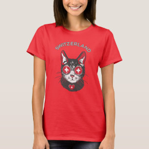Schweiz Fußball Cat Mascot Schweizer Flagge T-Shirt