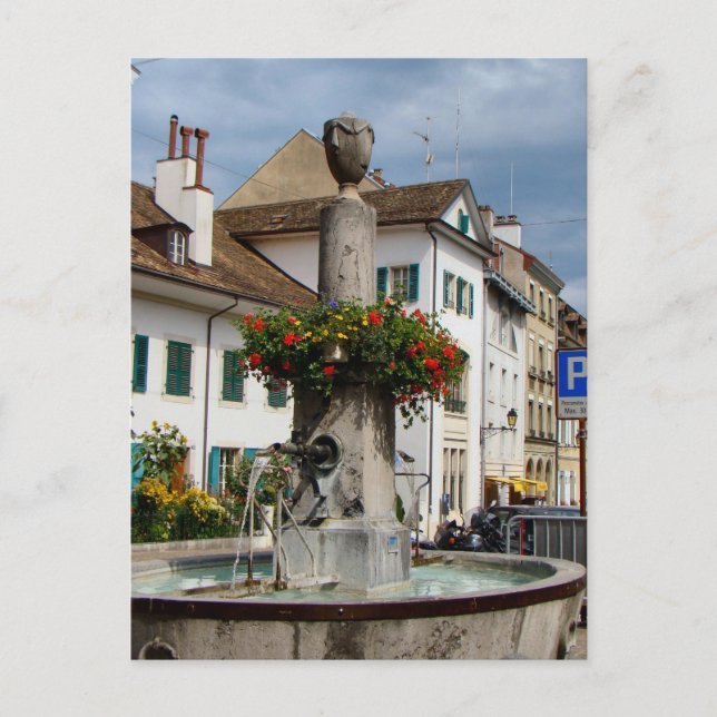 Schweiz, Genfer See, Nyon, Brunnen Postkarte (Vorderseite)