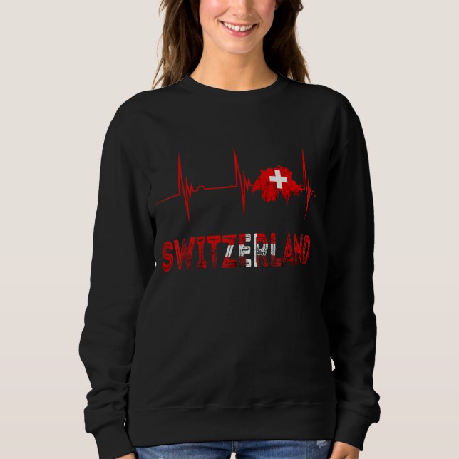 Schweiz Heartbeat EKG Puls Schweiz Schweizer Flagg Sweatshirt (Vorderseite)
