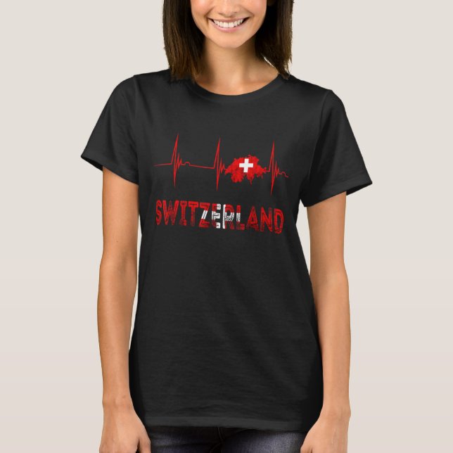 Schweiz Heartbeat EKG Puls Schweiz Schweizer Flagg T-Shirt (Vorderseite)