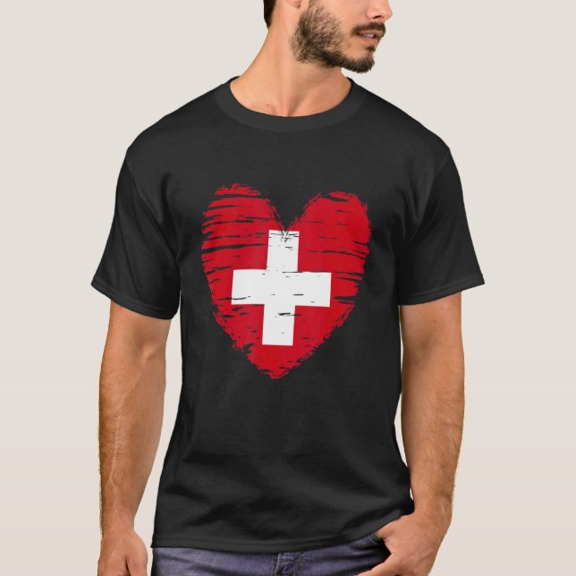 Schweiz Herz Schweizer Flagge Schweizer Preis T-Shirt (Vorderseite)