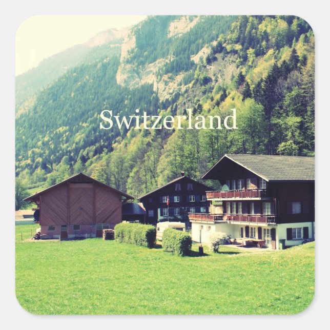 Schweiz Hütten Quadratischer Aufkleber (Vorderseite)