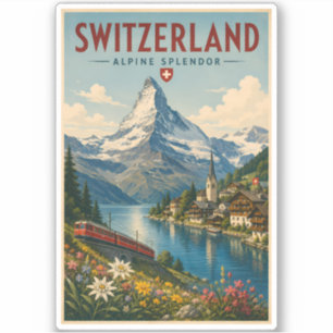 Schweiz Illustration Reise Kunst Vintage Aufkleber