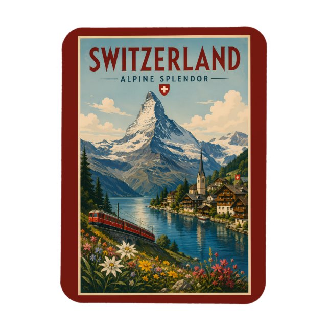 Schweiz Illustration Reise Kunst Vintage Magnet (Vertikal)