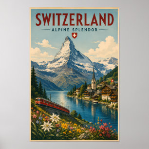 Schweiz Illustration Reise Kunst Vintage Poster