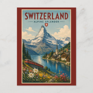 Schweiz Illustration Reise Kunst Vintage Postkarte