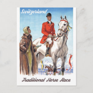 Schweiz, Jockey auf einem Pferd, Vintage Postkarte
