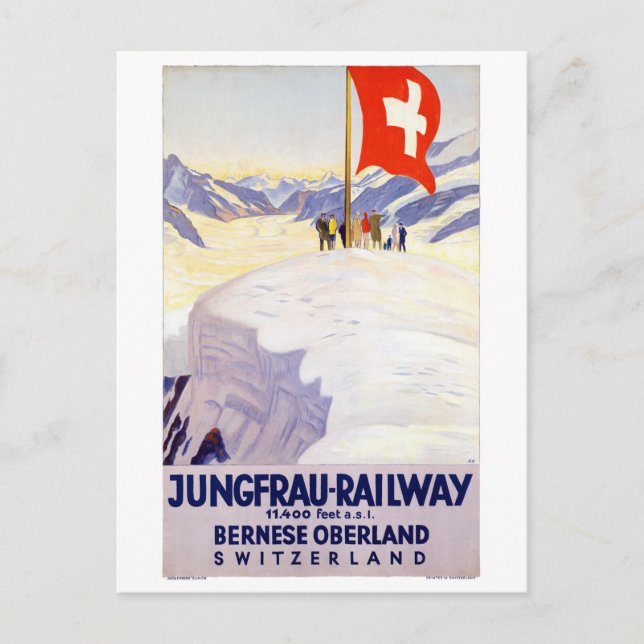 Schweiz Jungfrau Eisenbahn Vintage Poster Postkarte (Vorderseite)