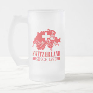 Schweiz Karte Flag Seit 1291 Berge Mattglas Bierglas