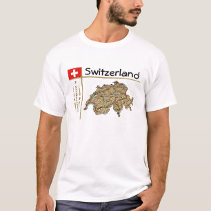 Schweiz Karte + Flagge + T - Shirt