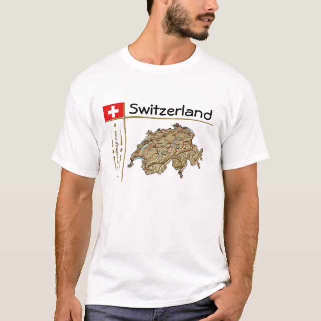 Schweiz Karte + Flagge + T - Shirt (Vorderseite)