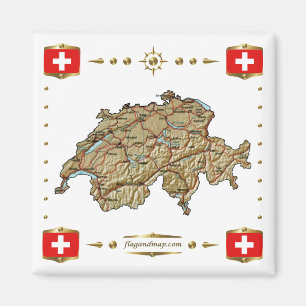 Schweiz Karte + Flaggen Magnet