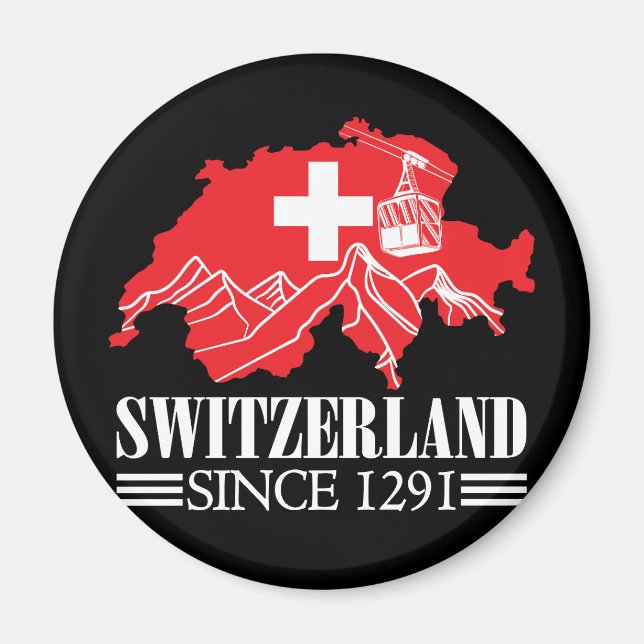 Schweiz Karte Seit 1291 Berge Schweizer Flagge Magnet (Vorne)