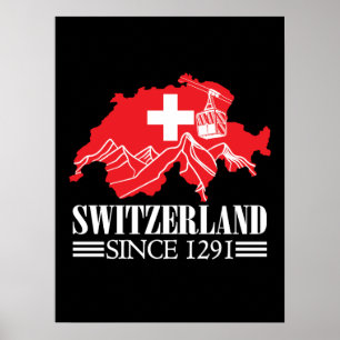 Schweiz Karte Seit 1291 Berge Schweizer Flagge Poster