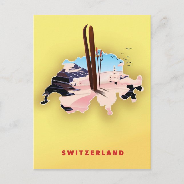 Schweiz Karte Skifahrplakat. (Vorderseite)